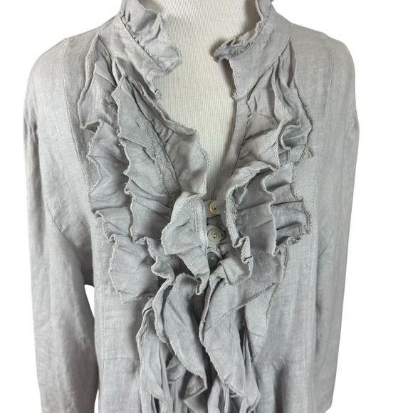 Ethereal Fairy Edwardian Linen Ruffle Tunic Dress Muted Periwinkle Size Medium - Picture 2 of 9